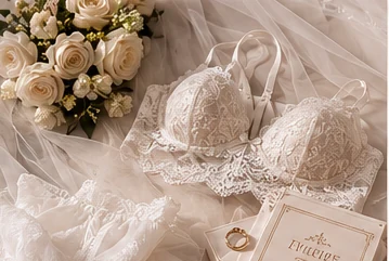 Editorial still life of ivory lace beside flowers and soft fabric.